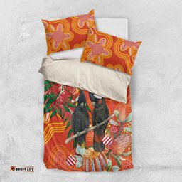 Australia Black Cockatoo Christmas Bedding Set Banksia Bottlebrush Aboriginal Art LT14
