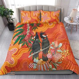 Australia Black Cockatoo Christmas Bedding Set Banksia Bottlebrush Aboriginal Art LT14