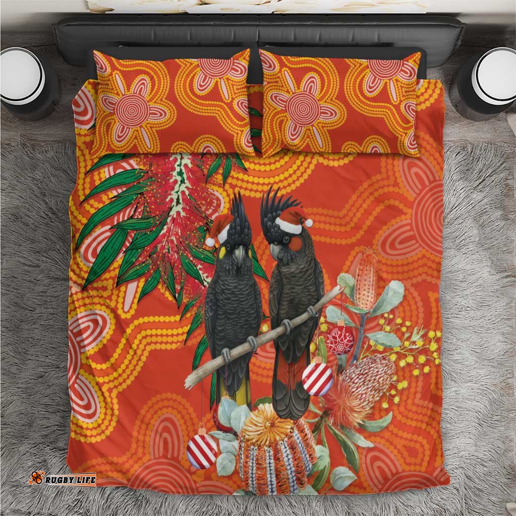 Australia Black Cockatoo Christmas Bedding Set Banksia Bottlebrush Aboriginal Art LT14
