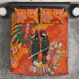 Australia Black Cockatoo Christmas Bedding Set Banksia Bottlebrush Aboriginal Art LT14