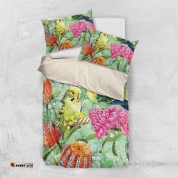Birds and Floral Aussie Budgerigars Bedding Set Mint Opal LT7