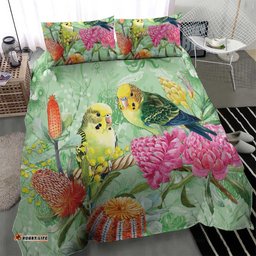 Birds and Floral Aussie Budgerigars Bedding Set Mint Opal LT7
