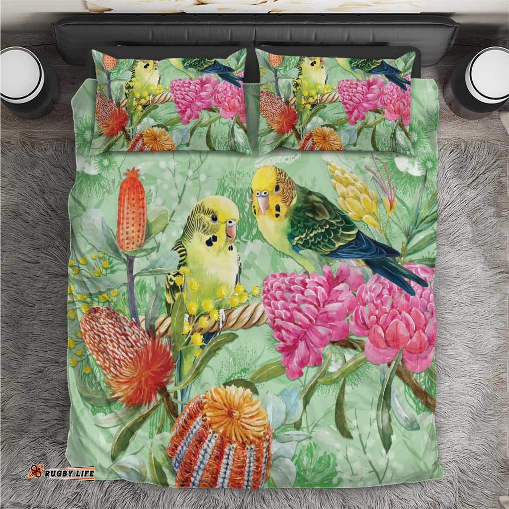 Birds and Floral Aussie Budgerigars Bedding Set Mint Opal LT7
