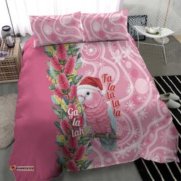 Australia Pink Galah Christmas Bedding Set Falalalala Galalah Bottlebrush Aboriginal Art LT14
