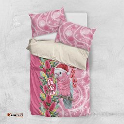 Australia Pink Galah Christmas Bedding Set Falalalala Galalah Bottlebrush Aboriginal Art LT14