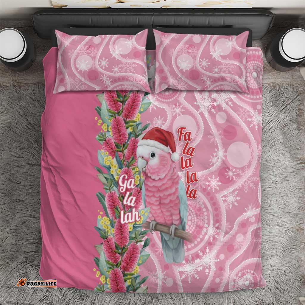Australia Pink Galah Christmas Bedding Set Falalalala Galalah Bottlebrush Aboriginal Art LT14