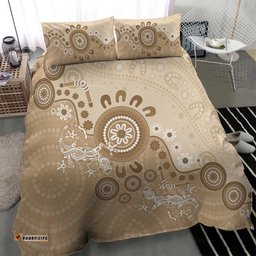 Beige Lizards Australia Bedding Set Boomerang Indigenous Art LT14