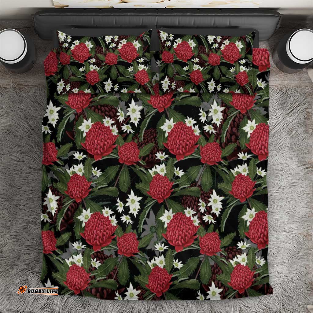 Australia Waratah Flannel Flower Bedding Set Aussie Native Flowers Seamless Stylized LT14