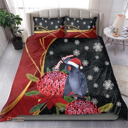 Australia Palm Cockatoo Christmas Bedding Set Probosciger Aterrimus Waratah Merry Chrissie LT14