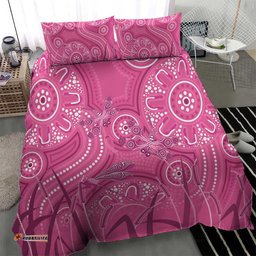 Australia Indigenous Pink Month Bedding Set Breast Cancer Aboriginal Dragonflies Ribbon LT14