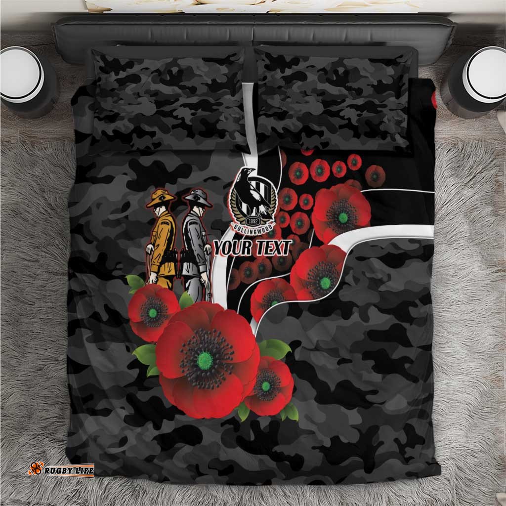 Collingwood Magpies ANZAC Personalised Bedding Set Lest We Forget Poppy Camo LT9