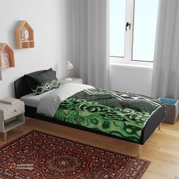 Green Aotearoa Bedding Set Taniko Motifs With Paua Shell Kowhaiwhai LT14