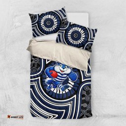 Geelong Cats Bedding Set Indigenous Monochrome Dot Art Mascot Style TS04