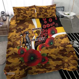 Hawthorn Hawks ANZAC Personalised Bedding Set Lest We Forget Poppy Camo LT9
