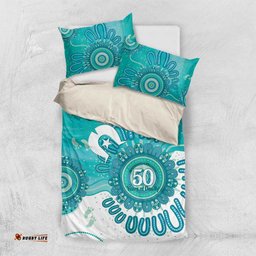 NAIDOC Week 2026 Bedding Set 50 Years Deadly Dhari Cyan Aboriginal Art LT14
