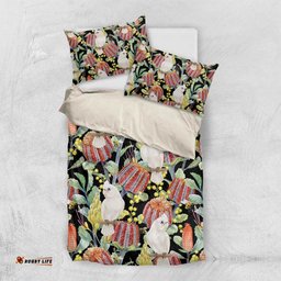 Little Corella Australia Cockatoo Bedding Set Cacatua Sanguinea Banksia Seamless Black LT14