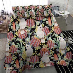 Little Corella Australia Cockatoo Bedding Set Cacatua Sanguinea Banksia Seamless Black LT14
