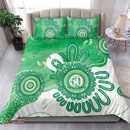 NAIDOC Week 2026 Bedding Set 50 Years Deadly Dhari Green Aboriginal Art LT14