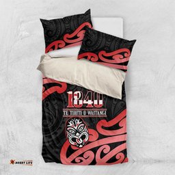 New Zealand 1840 Waitangi Day Bedding Set Aotearoa Haka Mask - Red Version LT14