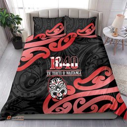 New Zealand 1840 Waitangi Day Bedding Set Aotearoa Haka Mask - Red Version LT14