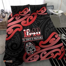 New Zealand 1840 Waitangi Day Bedding Set Aotearoa Haka Mask - Red Version LT14