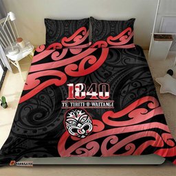 New Zealand 1840 Waitangi Day Bedding Set Aotearoa Haka Mask - Red Version LT14