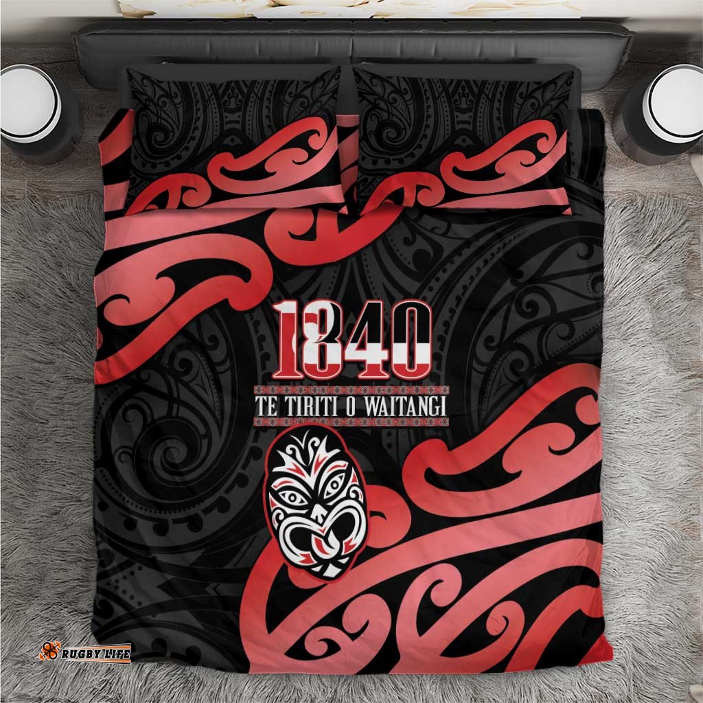 New Zealand 1840 Waitangi Day Bedding Set Aotearoa Haka Mask - Red Version LT14
