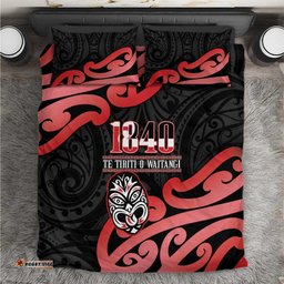 New Zealand 1840 Waitangi Day Bedding Set Aotearoa Haka Mask - Red Version LT14
