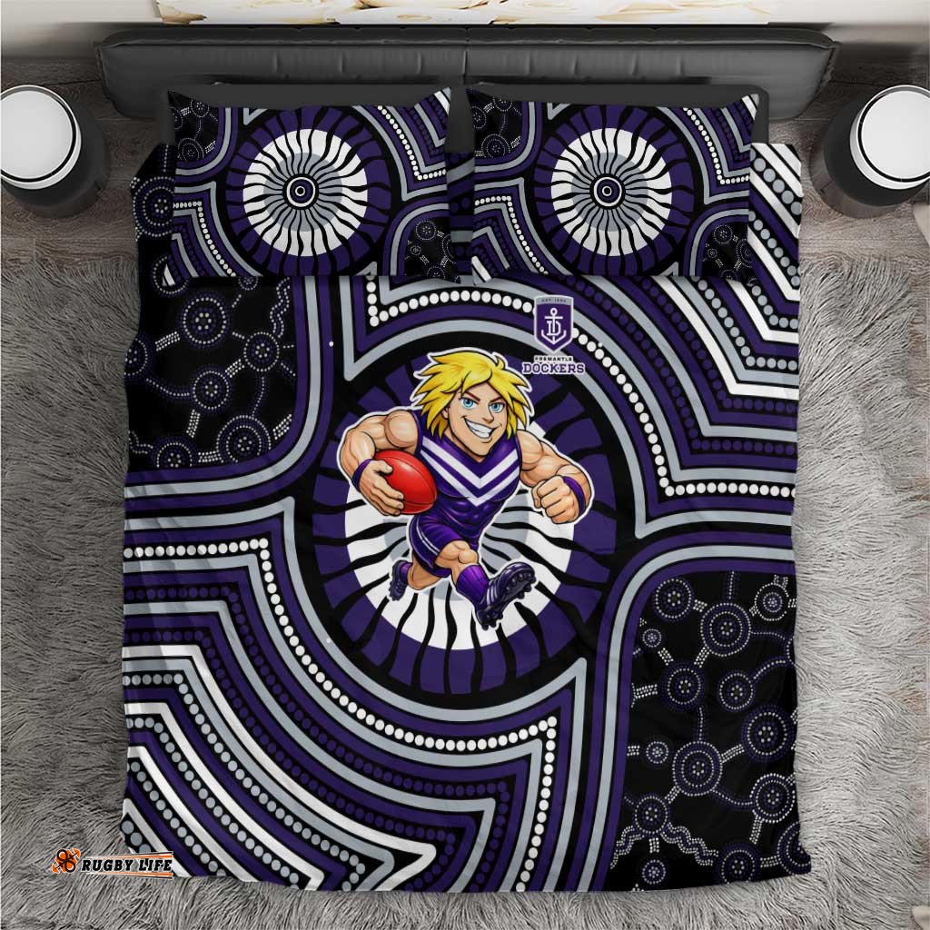 Fremantle Dockers Bedding Set Indigenous Monochrome Dot Art Mascot Style TS04