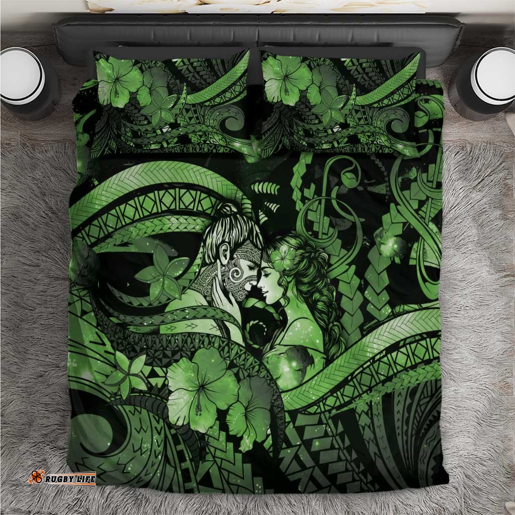 Maori Romantic Valentine Bedding Set The Hongi Kiss Green Galaxy DT05