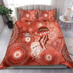 NAIDOC Deadly 50 Years Bedding Set Jellyfish Aboriginal Culture Inspired Red LT9