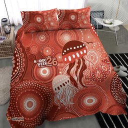 NAIDOC Deadly 50 Years Bedding Set Jellyfish Aboriginal Culture Inspired Red LT9