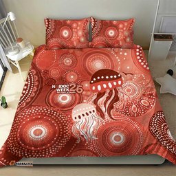 NAIDOC Deadly 50 Years Bedding Set Jellyfish Aboriginal Culture Inspired Red LT9