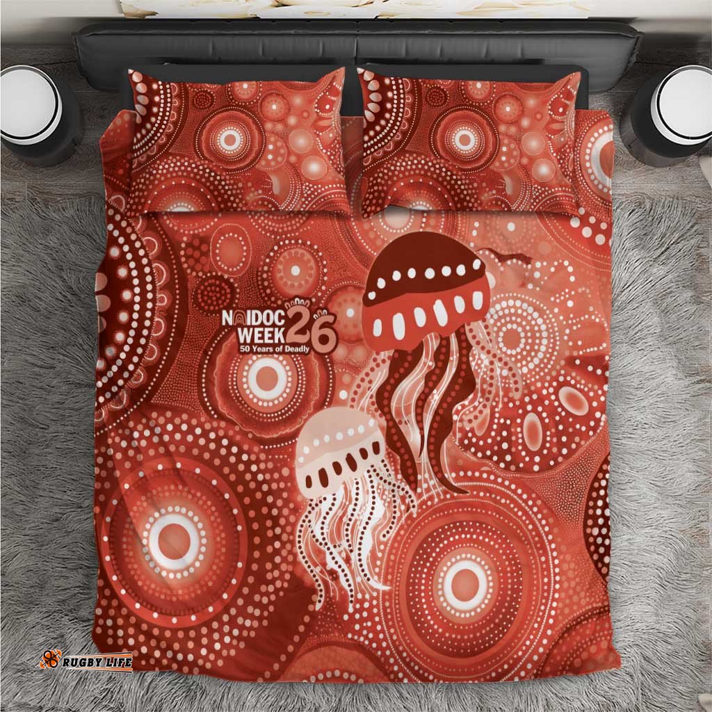 NAIDOC Deadly 50 Years Bedding Set Jellyfish Aboriginal Culture Inspired Red LT9
