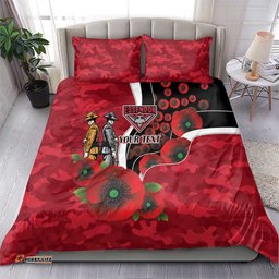 Essendon Bombers ANZAC Personalised Bedding Set Lest We Forget Poppy Camo LT9