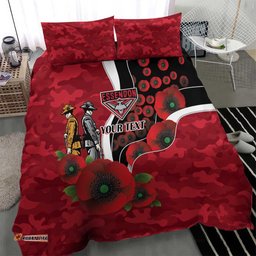 Essendon Bombers ANZAC Personalised Bedding Set Lest We Forget Poppy Camo LT9