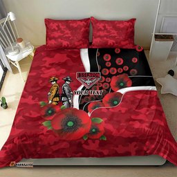 Essendon Bombers ANZAC Personalised Bedding Set Lest We Forget Poppy Camo LT9