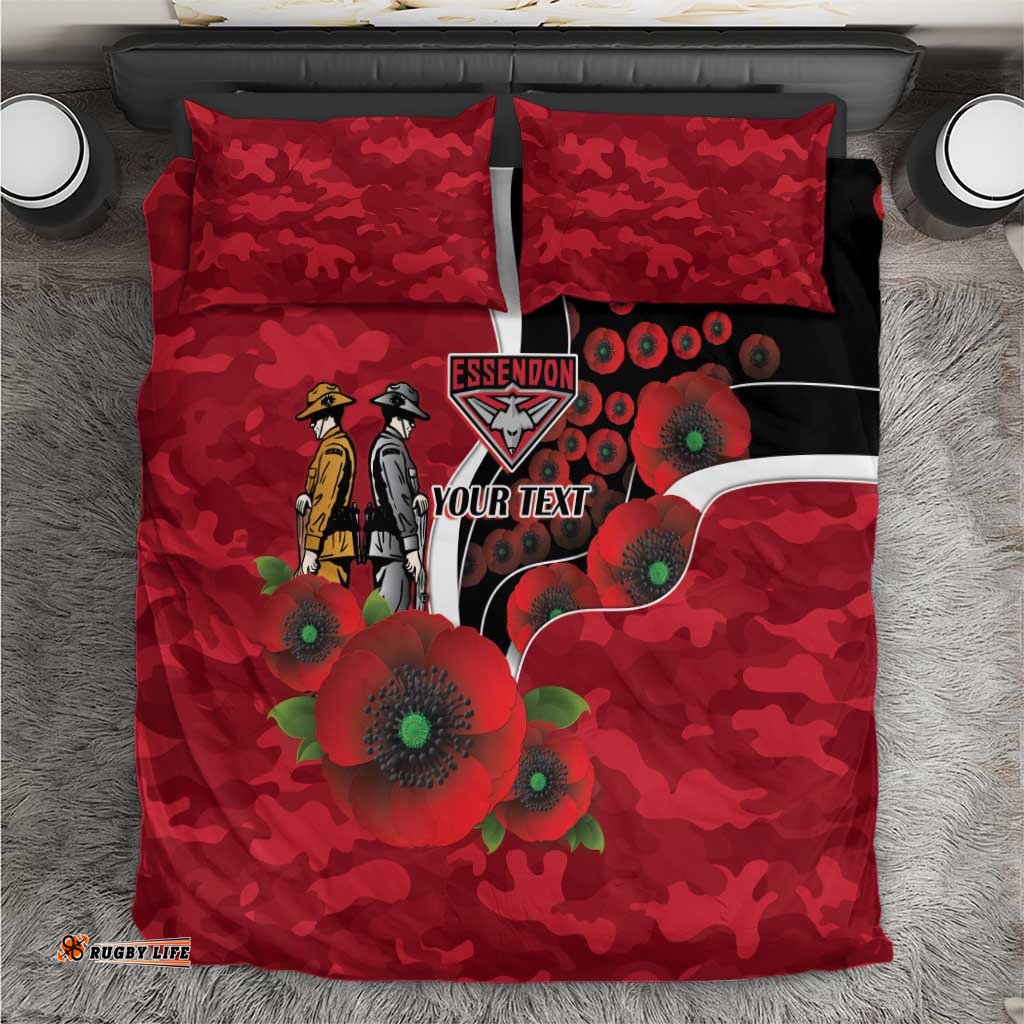 Essendon Bombers ANZAC Personalised Bedding Set Lest We Forget Poppy Camo LT9