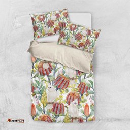 Little Corella Australia Cockatoo Bedding Set Cacatua Sanguinea Banksia Seamless White LT14