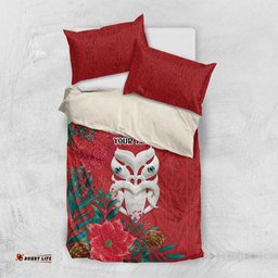 Maori Wheku Meri Kirihimete Personalised Bedding Set All Red Indigenous Maori Motif LT9