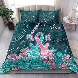 Hereditary Cancer Awareness Bedding Set Hope Ribbon With Aussie Teal Duncan Coral DT05