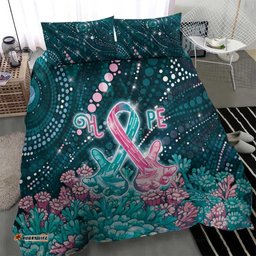 Hereditary Cancer Awareness Bedding Set Hope Ribbon With Aussie Teal Duncan Coral DT05
