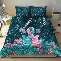 Hereditary Cancer Awareness Bedding Set Hope Ribbon With Aussie Teal Duncan Coral DT05