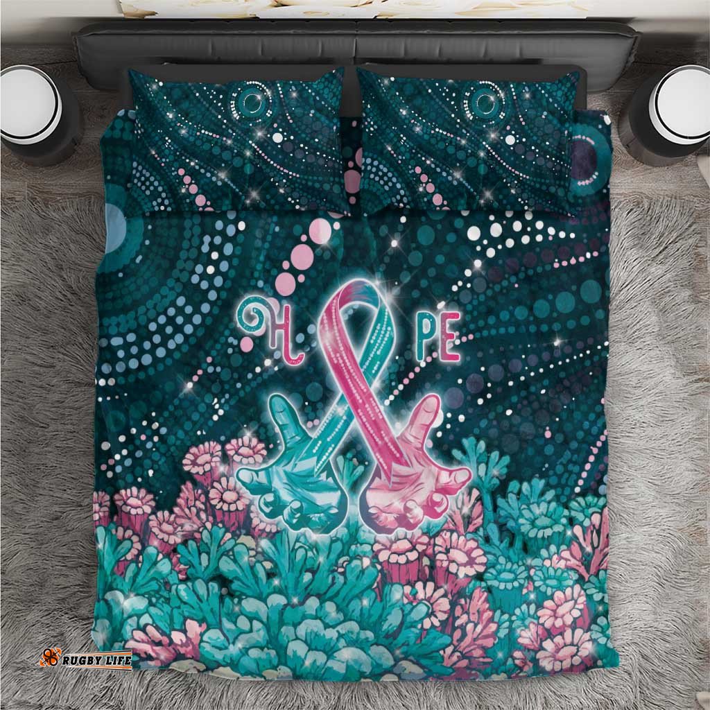 Hereditary Cancer Awareness Bedding Set Hope Ribbon With Aussie Teal Duncan Coral DT05