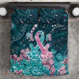 Hereditary Cancer Awareness Bedding Set Hope Ribbon With Aussie Teal Duncan Coral DT05
