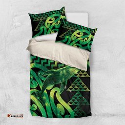 Humpback Whale Matariki New Zealand Bedding Set NZ Maori Paikea Poutama Luxury Green LT14
