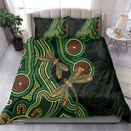 Green Indigenous Dragonfly Australia Bedding Set Aboriginal Art LT14
