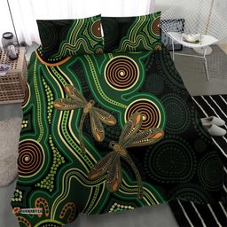 Green Indigenous Dragonfly Australia Bedding Set Aboriginal Art LT14