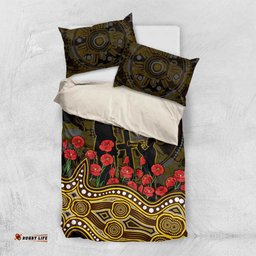 Hawthorn Hawks ANZAC Day Bedding Set Indigenous Dot Art with Poppy Flower Tribute TS04