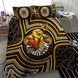 Hawthorn Hawks Bedding Set Indigenous Monochrome Dot Art Mascot Style TS04